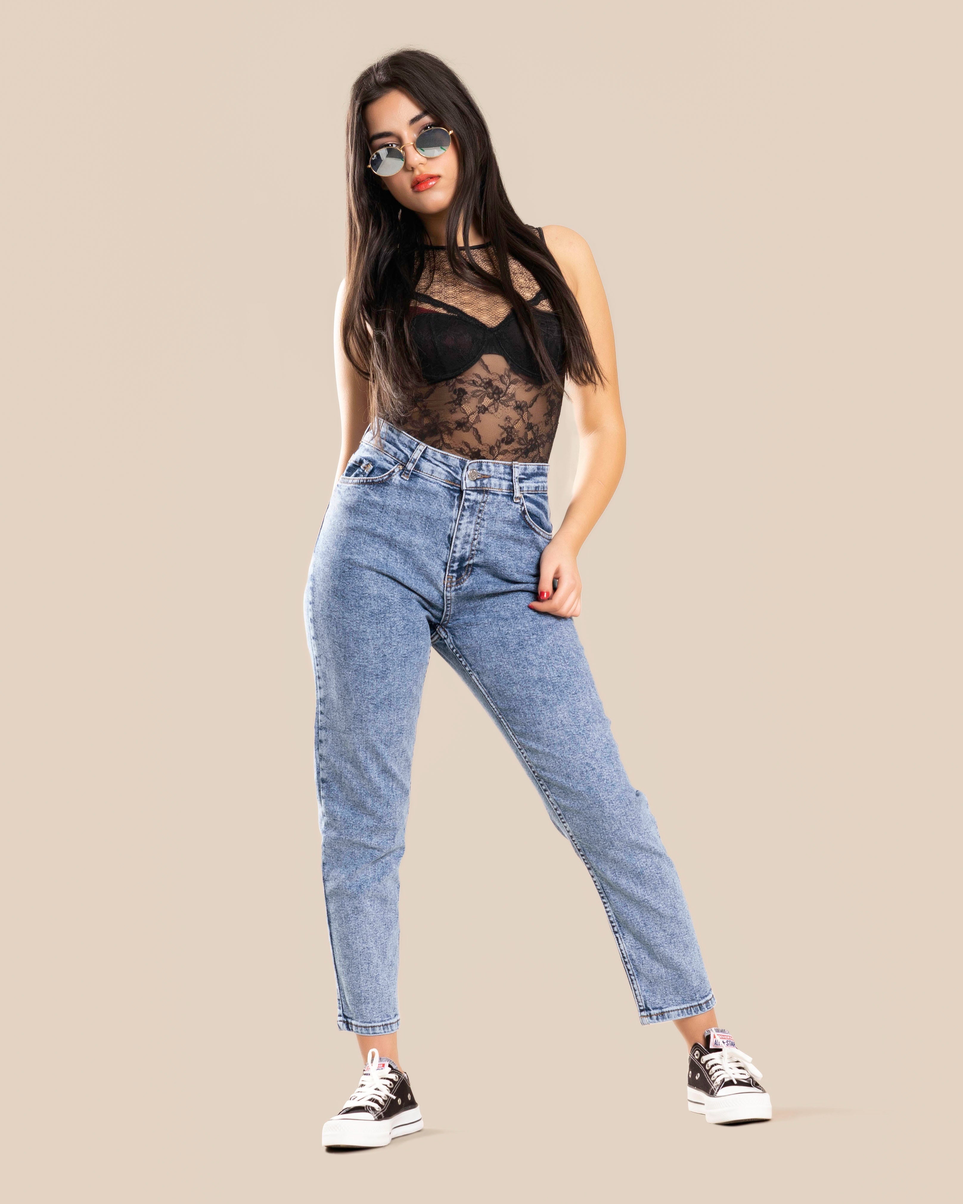 STYLE-Denim Light Blue-Mom Jeans High Rise